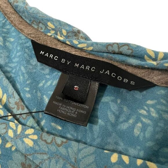 Marc Jacobs Floral Teal Blue Cotton NWT !!! Small Long Sleeve Top - Picture 4 of 12